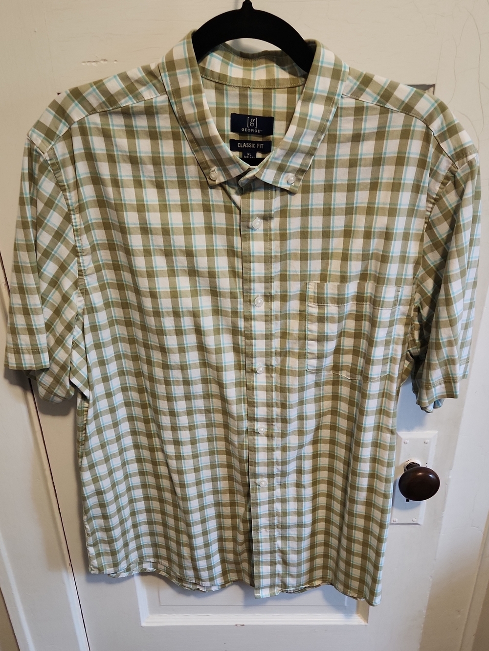 George Plaid Short Sleeve Button-Down Shirt - Light Green & White